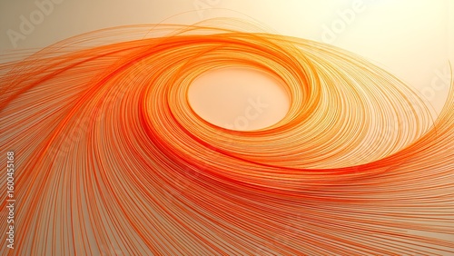 A dynamic swirl of fine red, orange, and yellow lines forming a circular, vortex-like pattern on a light background.