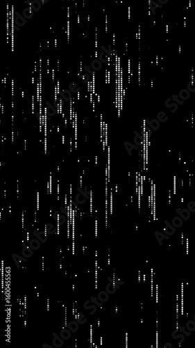 Abstract black and white gradient halftone square background with a digital data motion pattern. Seamless loop in monochrome technology style. Fit for tint, alpha, or overlay layer