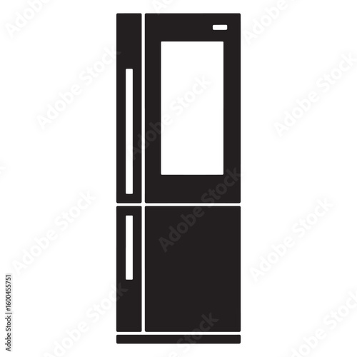 Black refrigerator with white interior panels and handles appliance freezer