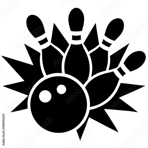 Bowling ball strikes pins strike sport game silhouette vector illustration