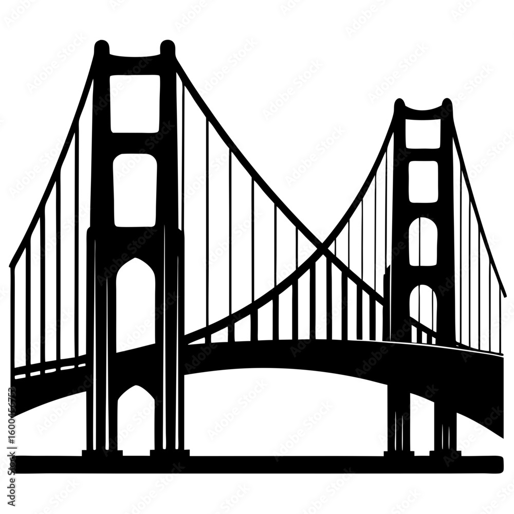Obraz premium Detailed golden gate bridge structure black silhouette vector illustration