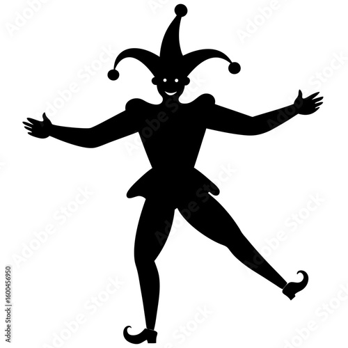 Jester wearing hat costume performing silhouette vector illustration