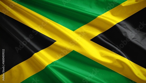 Jamaican flag with gold diagonal cross on black and green fields