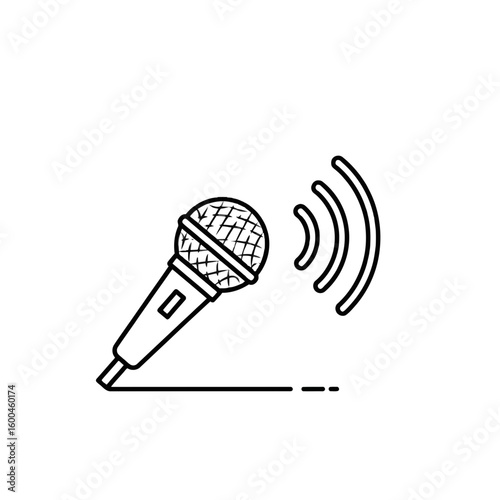 Minimalist Outline Microphone Broadcasting Signal Symbol Media Line Art Icon