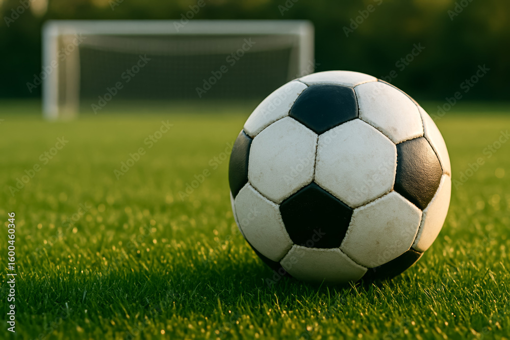 Fototapeta premium Close-up of a soccer ball on green grass field