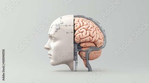 Split Brain Concept Illustrating Organic and Digital Integration