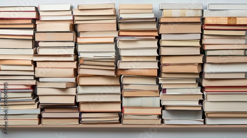 Modern Bookshelf with Neatly Stacked Books in Close-Up View