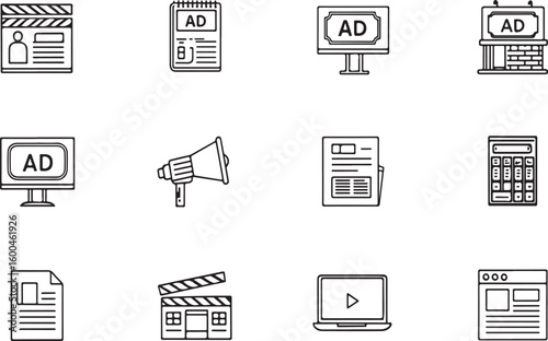 Advertising icons media promotion communication business vector