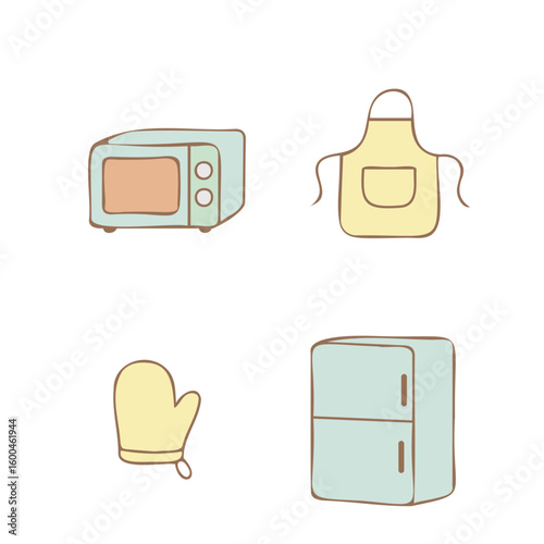 Kitchen appliances and accessories microwave refrigerator apron oven glove color set
