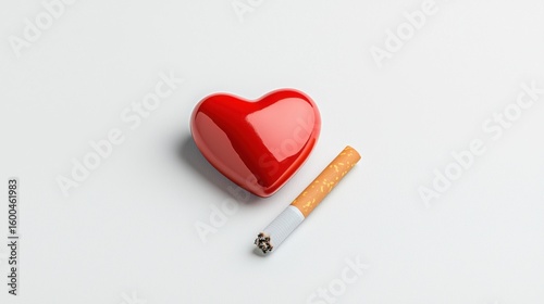 Close-up of Burning Cigarette Placed Across Red Heart Symbol