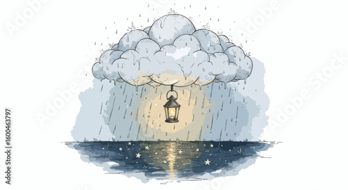 Cloud lantern in the rain a whimsical weather illustration