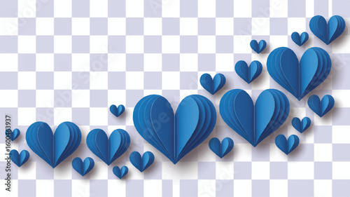 Blue paper hearts on a checkered background love romance