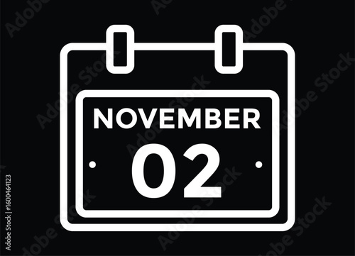 2 November, calendar date icon. 2 November Calendar Date for Deadlines or Appointment. Day, month. vector illustration.

