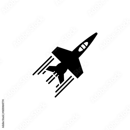 Flying Fighter Jet, Military Aircraft Solid Flat Vector Icon Isolated on White Background.