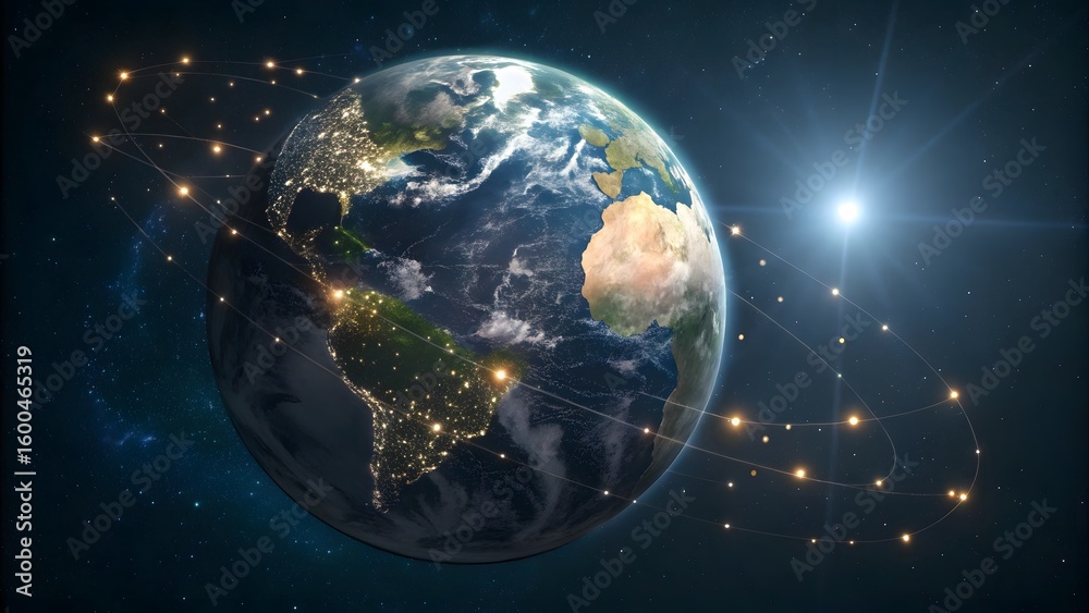 Fototapeta premium Glowing Digital Earth Globe in Space