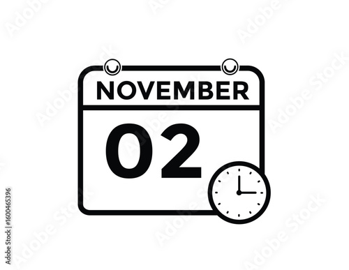 2 November, calendar date icon. 2 November Calendar Date for Deadlines or Appointment. Day, month. vector illustration.

