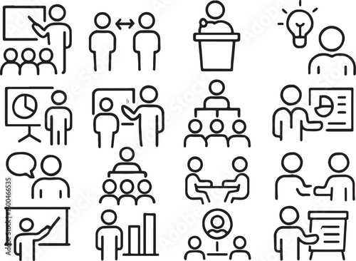 Business meeting icons presentation discussion collaboration teamwork vector
