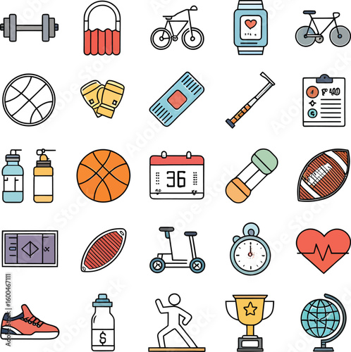 Sports and Fitness Icons Collection dumbbell water bottle