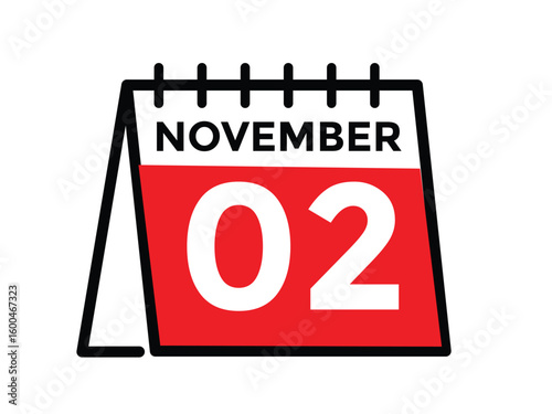 2 November, calendar date icon. 2 November Calendar Date for Deadlines or Appointment. Day, month. vector illustration.