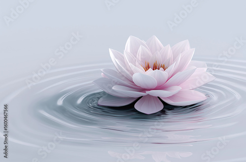 A lotus flower floating on water, simple background, white background, animated style, 3D rendering.