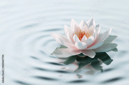 A lotus flower floating on water, simple background, white background, animated style, 3D rendering.
