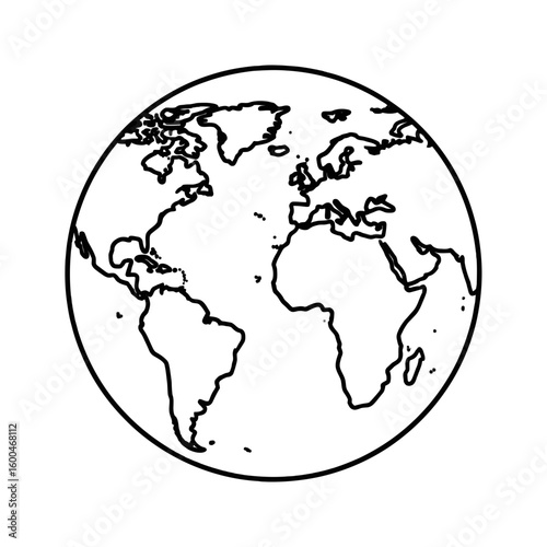 Iconic outline of planet Earth, showcasing continents with clean, modern lines, perfect for global branding and educational visuals.