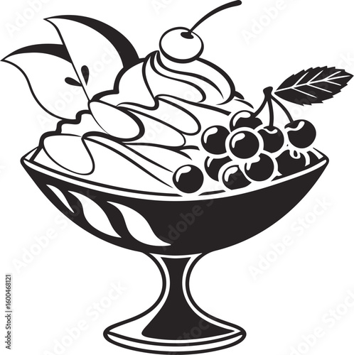 Bold black sundae cup vector with fruit topping