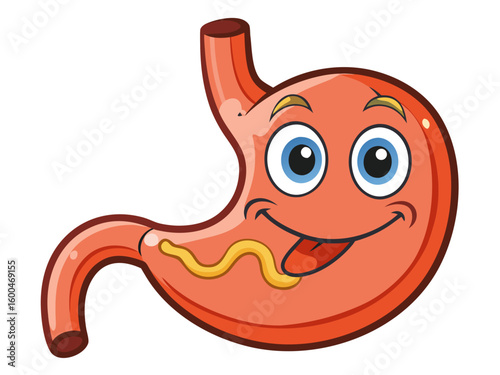 Cartoon Stomach Character with Playful Expression and Tongue Out – Digestive System Concept