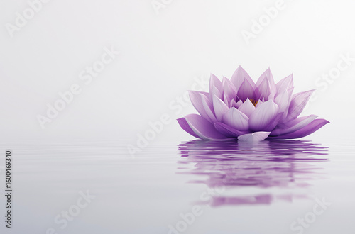 A lotus flower floating on water, simple background, white background, animated style, 3D rendering.
