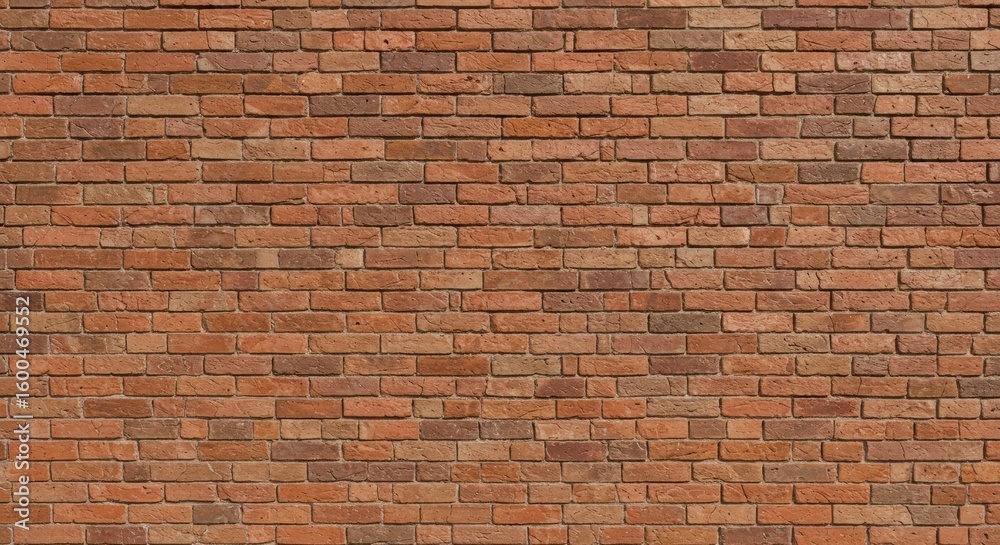Fototapeta premium Warm, textured brick wall with reddish-brown bricks in neat rows creating repeating patterns