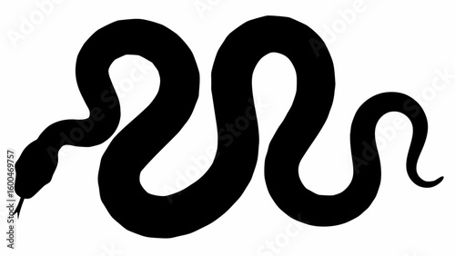 Silhouette of a snake with a visible tongue curling its body on a white background in a simple design