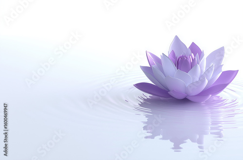 A lotus flower floating on water, simple background, white background, animated style, 3D rendering.