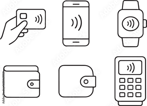 Contactless payment methods icons credit card smartphone