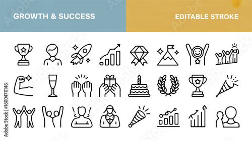 Collection of minimalist line art icons for growth and success