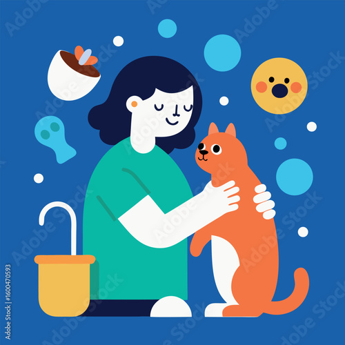 Shower your cat with love and cuddles for a strong bond colour Art Vector illustration