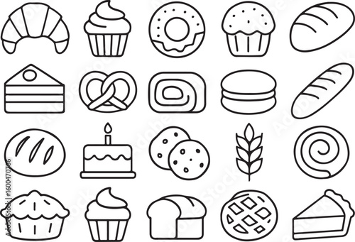 Croissant cupcake donut muffin bread slice pretzel cake cookies wheat baking pastry