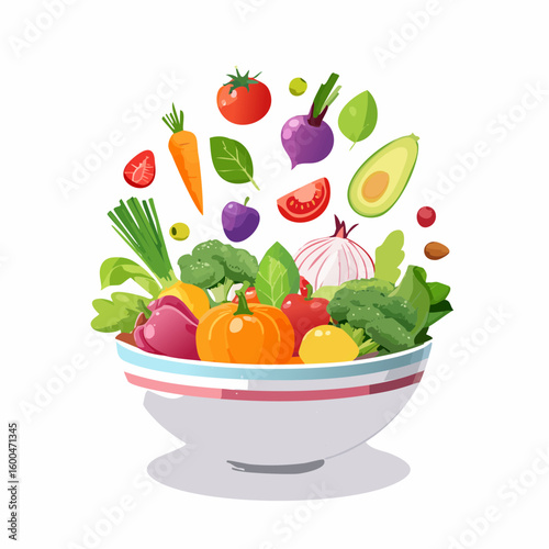 bowl brimming with a cascade of fresh fruits and vegetables