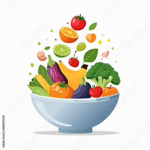 bowl brimming with a cascade of fresh fruits and vegetables