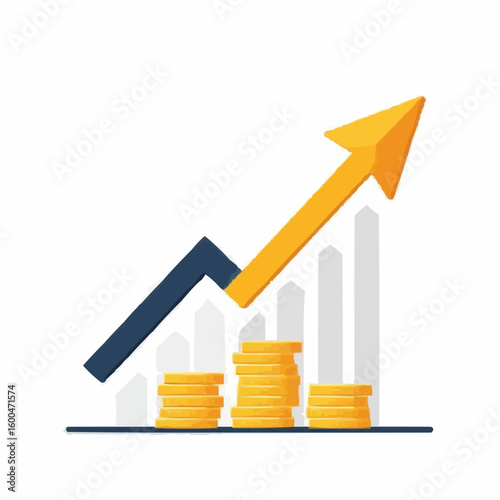 Business graph showing growth with coins in flat design style  