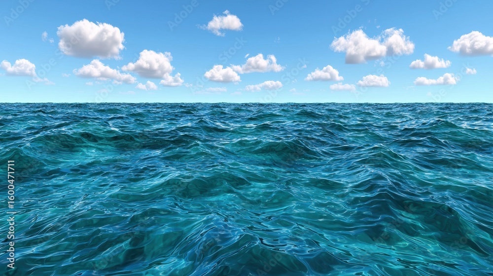 Obraz premium Serene Ocean Surface with Blue Water and Fluffy White Clouds