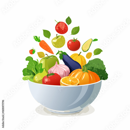 bowl brimming with a cascade of fresh fruits and vegetables