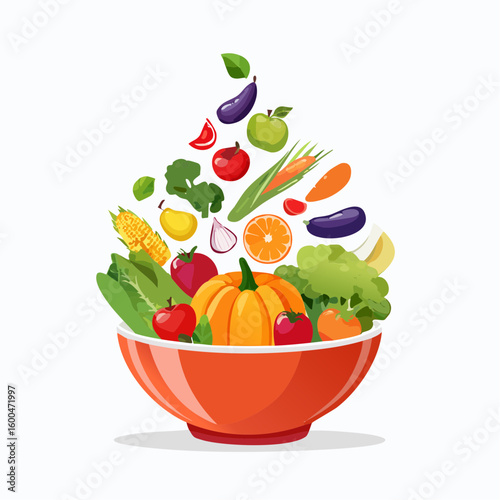 bowl brimming with a cascade of fresh fruits and vegetables