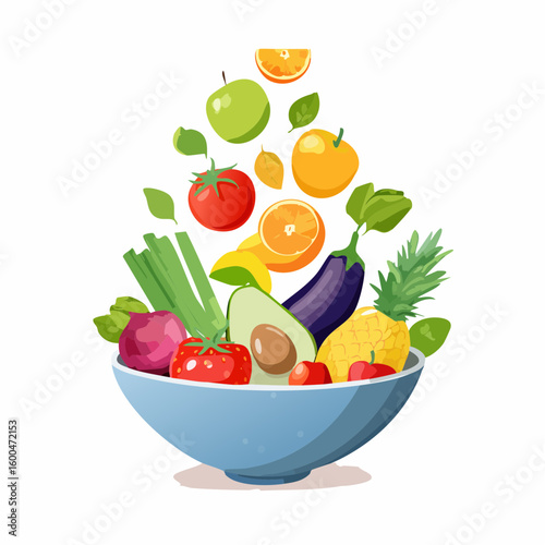 bowl brimming with a cascade of fresh fruits and vegetables