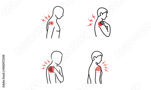 Shoulder pain medical icon with health problem illustration for muscle injury and orthopedic disease concept
