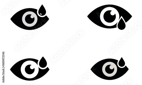 Eye with tear icon simple black and white illustration for sadness emotion crying and depression concept
