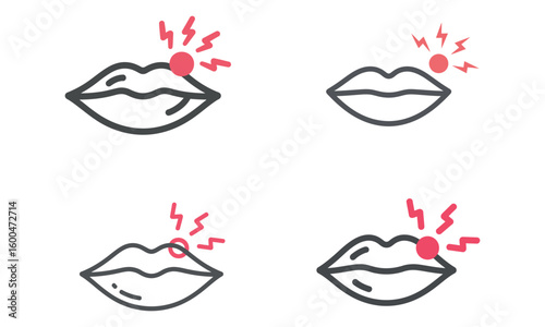 Lips with pain spot medical health icon illustration for mouth infection herpes and skin disease concept
