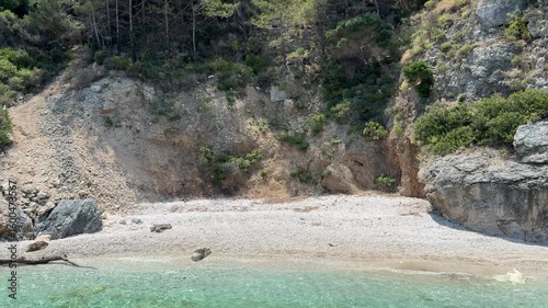 Turquoise sea tropical island view. Island coast and clean turquoise sea in Turkey