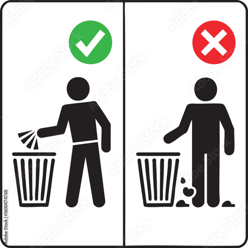 Proper Waste Disposal Sign Keep Clean Symbol Littering Prohibited Environmental Awareness Trash Management Hygiene Safety Control Vector

