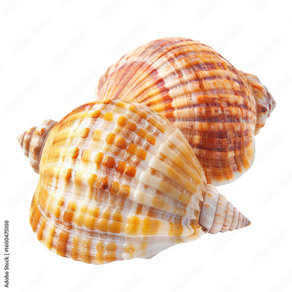 Close-up of two seashells, tan/orange/cream colors Close-up of two seashells, tan/orange/cream colors