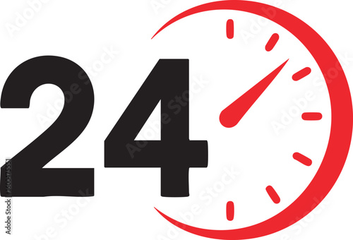 24 Hour Service Icon With Clock And Speed Meter Symbol Around The Clock Nonstop Availability Reliable Support Fast Assistance Emergency Help Vector

